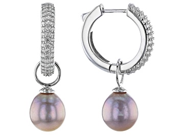 Picture of 11-12mm Lavender Cultured Kasumiga Pearl & Cubic Zirconia 1.35ctw Rhodium Over Silver Earrings