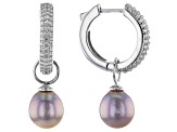 11-12mm Lavender Cultured Kasumiga Pearl & Cubic Zirconia 1.35ctw Rhodium Over Silver Earrings