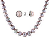 Cultured Kasumiga Pearl & Cubic Zirconia Rhodium Over Silver Necklace & Earring Set 0.25ctw