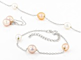 Multi-Color Cultured Freshwater Pearl Rhodium Over Silver Necklace, Bracelet, & Earring Set