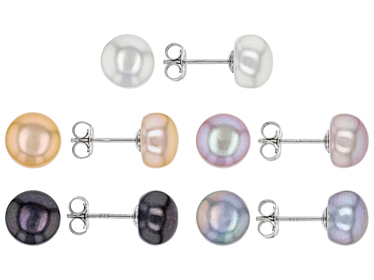 Multi-Color Cultured Freshwater Pearl Rhodium Over Sterling