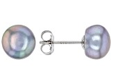 Multi-Color Cultured Freshwater Pearl Rhodium Over Sterling Silver Stud Earrings Set of 5