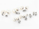 White Cultured Freshwater Pearl Rhodium Over Sterling Silver Graduated Stud Earring Set of 7