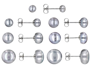 Platinum Cultured Freshwater Pearl Rhodium Over Sterling Silver Graduated Stud Earring Set of 7
