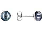 Black Cultured Freshwater Pearl Rhodium Over Sterling Silver Graduated Stud Earring Set of 7