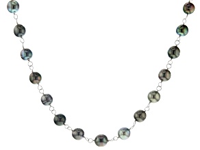 Cultured Tahitian Pearl Rhodium Over Sterling Silver Necklace