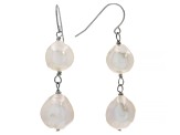10-12mm White Cultured Freshwater Pearl Rhodium Over Sterling Silver Drop Earrings