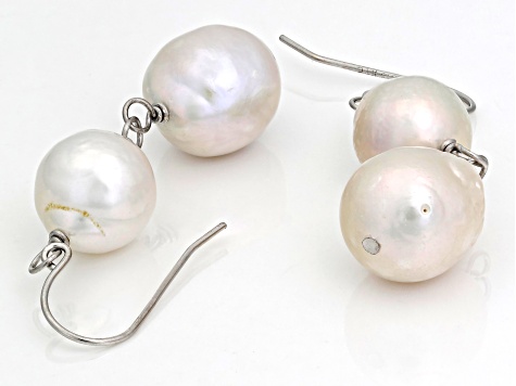 5 Pairs of Vintage 12mm Faux Pearl Fish Hook Earrings in Silver