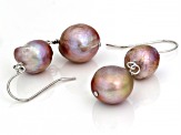 10-12mm Pink Cultured Freshwater Pearl Rhodium Over Sterling Silver Drop Earrings