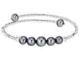 Multi-Color Cultured Freshwater Pearl With Glass Bead Stainless Steel & Silver Bangle Set of 3