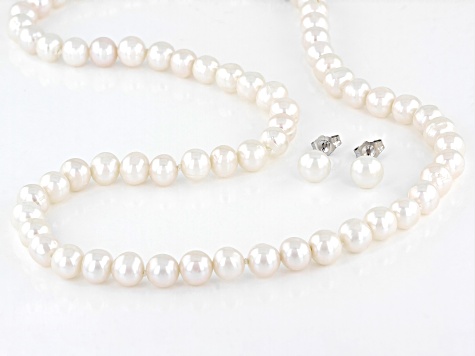 Classic Near Round Pearl Necklace | 40” White Pearl Strand | by Pearly Girls