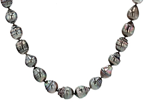 Cultured Tahitian Pearl Rhodium Over Sterling Silver 18 Inch Strand Necklace