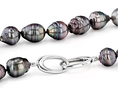 Cultured Tahitian Pearl Rhodium Over Sterling Silver 18 Inch Strand Necklace