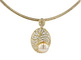 Golden Cultured South Sea Pearl & White Topaz 18k Yellow Gold Over Silver Pendant With Omega Chain