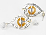 Golden Cultured South Sea Pearl, Citrine, & Topaz Rhodium Over Sterling Silver Earrings