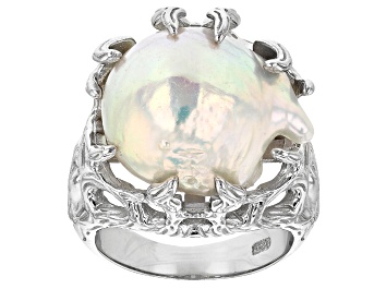 Picture of White Cultured Freshwater Pearl Rhodium Over Sterling Silver Ring