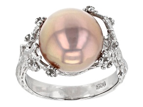 Pink Cultured Freshwater Pearl Rhodium Over Sterling Silver Ring
