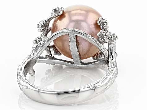 Pink Cultured Freshwater Pearl Rhodium Over Sterling Silver Ring