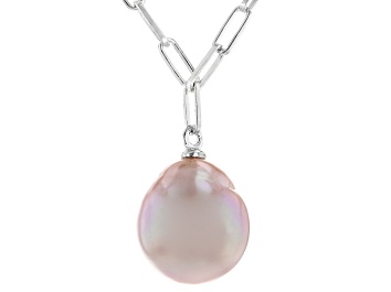 Picture of Pink Cultured Freshwater Pearl Rhodium Over Sterling Silver 22 Inch Necklace
