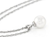 White Cultured Japanese Akoya Pearl Rhodium Over Sterling Silver Pendant With Chain