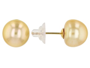 Golden Cultured South Sea Pearl 18k Yellow Gold Over Sterling Silver Stud Earrings