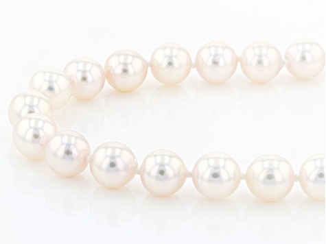 White Cultured Japanese Akoya Pearl 14k Yellow Gold 18 Inch Strand Necklace