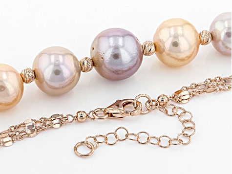 Multi-Color Cultured Freshwater Pearl 18k Rose Gold Over Sterling Silver Necklace
