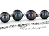Black Cultured Freshwater Pearl Rhodium Over Sterling Silver 18 Inch Necklace