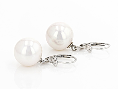 White Cultured Freshwater Pearl Rhodium Over Sterling Silver Drop Earrings