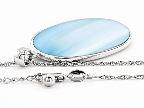 Blue South Sea Mother-of-Pearl Rhodium Over Sterling Silver Pendant