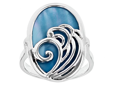 Blue South Sea Mother-of-Pearl Rhodium Over Sterling Silver Ring