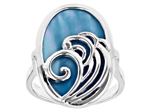 Blue South Sea Mother-of-Pearl Rhodium Over Sterling Silver Ring