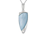 Blue South Sea Mother-of-Pearl & White Zircon Rhodium Over Sterling Silver Pendant