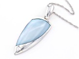 Blue South Sea Mother-of-Pearl & White Zircon Rhodium Over Sterling Silver Pendant