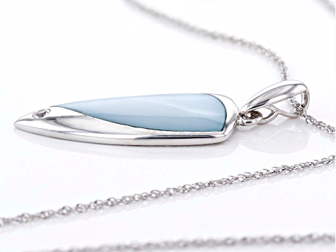 Blue South Sea Mother-of-Pearl & White Zircon Rhodium Over Sterling Silver Pendant