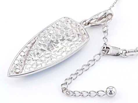 Blue South Sea Mother-of-Pearl & White Zircon Rhodium Over Sterling Silver Pendant