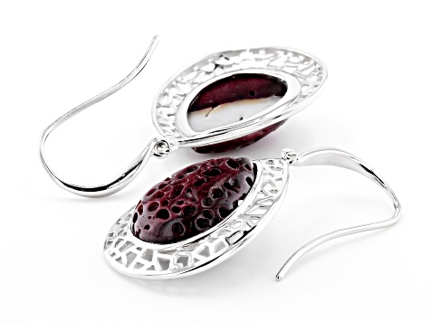 Purple Spiny Oyster Shell Rhodium Over Sterling Silver Earrings