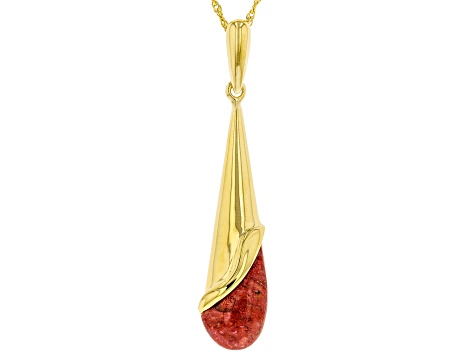 Red Sponge Coral 18k Yellow Gold Over Sterling Silver Pendant With Chain