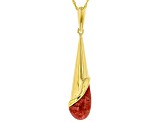 Red Sponge Coral 18k Yellow Gold Over Sterling Silver Pendant With Chain