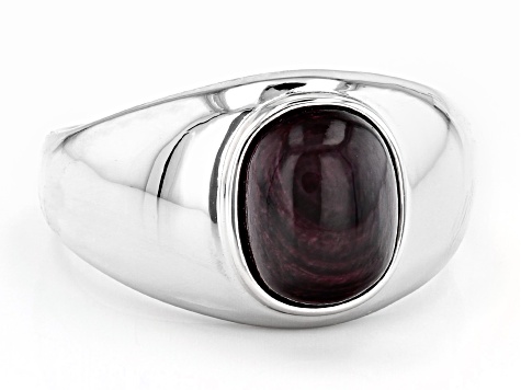 Purple Spiny Oyster Shell Rhodium Over Sterling Silver Ring
