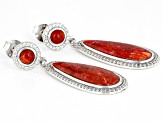 Red Sponge Coral & White Zircon 1.60ctw Rhodium Over Sterling Silver Earrings