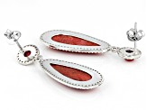Red Sponge Coral & White Zircon 1.60ctw Rhodium Over Sterling Silver Earrings