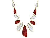 Red Sponge Coral & White South Sea Mother-of-Pearl 18k Yellow Gold Over Silver 18 Inch Necklace