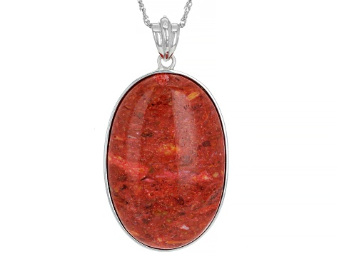Red Sponge Coral Rhodium Over Sterling Silver Pendant With Chain
