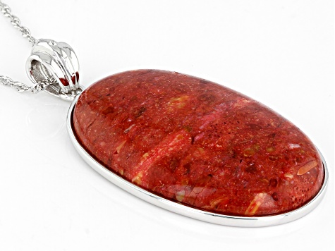 Red Sponge Coral Rhodium Over Sterling Silver Pendant With Chain