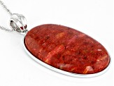 Red Sponge Coral Rhodium Over Sterling Silver Pendant With Chain