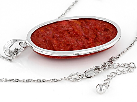 Red Sponge Coral Rhodium Over Sterling Silver Pendant With Chain