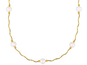 White Cultured Freshwater Pearl 18k Yellow Gold Over Sterling Silver Necklace