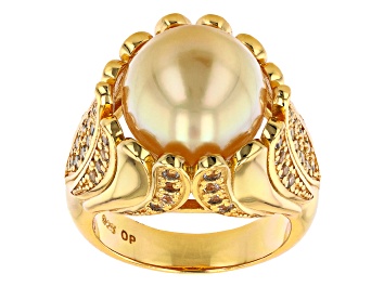 Picture of Golden Cultured South Sea Pearl & White Topaz 18k Yellow Gold Over Sterling Silver Ring