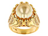 Golden Cultured South Sea Pearl & White Topaz 18k Yellow Gold Over Sterling Silver Ring